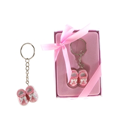 Mega Favors - Pair of Baby Shoes Poly Resin Key Chain in Gift Box - Pink