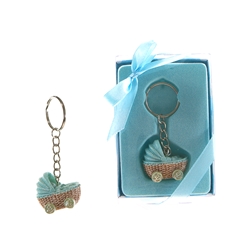 Mega Favors - Baby Stroller Poly Resin Key Chain in Gift Box - Blue