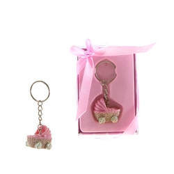Mega Favors - Baby Stroller Poly Resin Key Chain in Gift Box - Pink