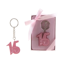 Mega Favors - Sweet 15 Poly Resin Key Chain in Gift Box - Pink