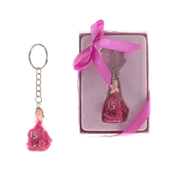 Mega Favors - Sweet 15 Lady Poly Resin Key Chain in Gift Box - Fuchsia
