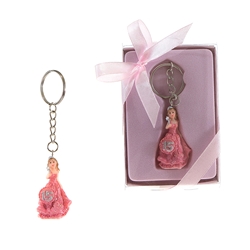Mega Favors - Sweet 15 Lady Poly Resin Key Chain in Gift Box - Pink