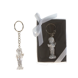 Mega Favors - Baby Angel Reading Bible Poly Resin Key Chain in Gift Box - White