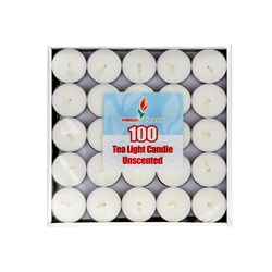 Mega Candles - 100 pcs Unscented Tea Light Candle in Box - White