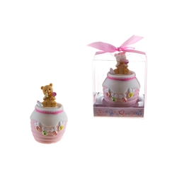Mega Favors - Teddy Bear on Honey Jar Bank Poly Resin in Gift Box - Pink