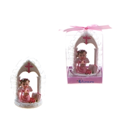 Mega Favors - Baby Toddler with Wings Praying Under Arch Poly Resin in Gift Box - Pink