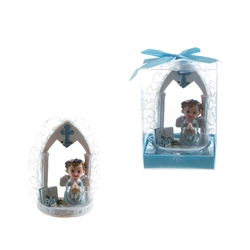 Mega Favors - Baby Toddler with Wings Praying Under Arch Poly Resin in Gift Box - Blue