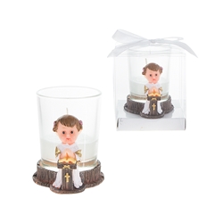 Mega Favors - Baby Toddler Preaching Poly Resin Candle Set in Gift Box - Pink