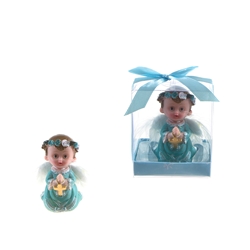 Mega Favors - Baby Toddler Praying With Wings Poly Resin in Gift Box - Blue