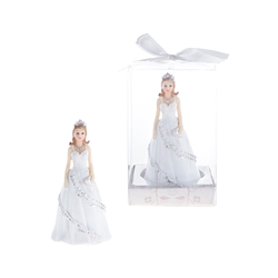 Mega Favors - Lady Wearing Gown and Holding Purse with Tiara Poly Resin in Gift Box - White