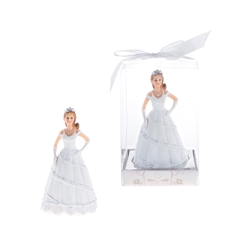 Mega Favors - Lady Wearing Gown with Tiara Poly Resin in Gift Box - White