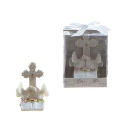 Mega Favors - Pair of Doves on Book with Cross Poly Resin in Designer Box - White