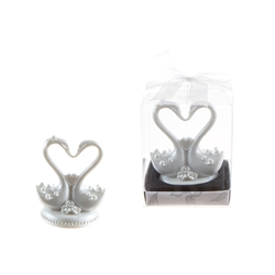 Mega Favors - Pair of Swans with Heart Poly Resin in Gift Box - White
