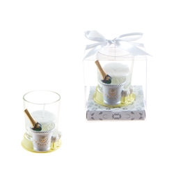 Mega Favors - Champagne Bottle in Ice Bucket Poly Resin Candle Set in Gift Box - White