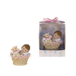 Mega Favors - Baby Sleeping in Basket Poly Resin in Designer Box - Pink