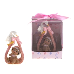 Mega Favors - Ethnic Baby Sitting on Towel with Stork Poly Resin in Designer Box - Pink