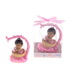 Mega Favors - Ethnic Baby Sitting in Hanging Basket Poly Resin in Gift Box - Pink