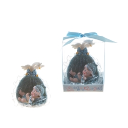 Mega Favors - Baby in a Basket with Swan Poly Resin in Gift Box - Blue