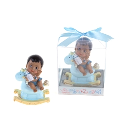 Mega Favors - Ethnic Baby Sitting on Rocking Horse Poly Resin in Gift Box - Blue