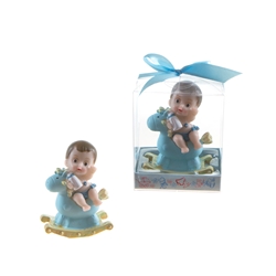 Mega Favors - Baby Sitting on Rocking Horse Poly Resin in Gift Box - Blue