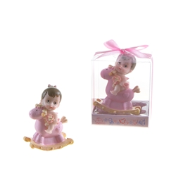 Mega Favors - Baby Sitting on Rocking Horse Poly Resin in Gift Box - Pink