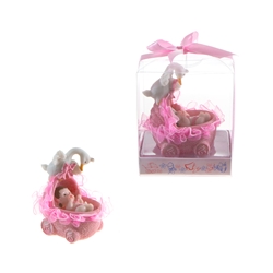 Mega Favors - Baby in Baby Carriage with Stork Poly Resin in Gift Box - Pink