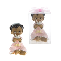 Mega Favors - Ethnic Toddler in Robe Holding Dove in Clear Box - Pink