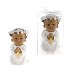 Mega Favors - Ethnic Toddler Praying in White with Wings in Clear Box - Blue