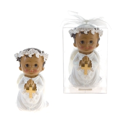 Mega Favors - Ethnic Toddler Praying in White with Wings in Clear Box - Blue