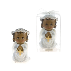 Mega Favors - Ethnic Toddler Praying in White with Wings in Clear Box - Pink