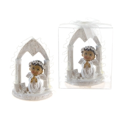 Mega Favors - Ethnic Toddler Praying Under Arch in White with Wings in Clear Box - Blue