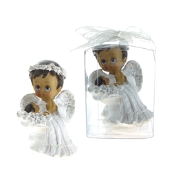 Mega Favors - Ethnic Baby Angel Praying Next to Infant in Clear Box - Blue