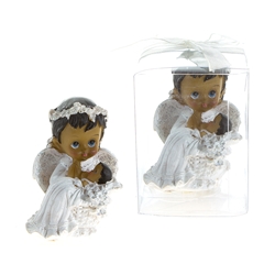 Mega Favors - Ethnic Baby Angel Praying Next to Infant in Clear Box - Pink
