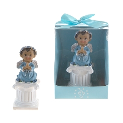 Mega Favors - Ethnic Baby Angel Praying on Pillar Poly Resin in Designer Box - Blue