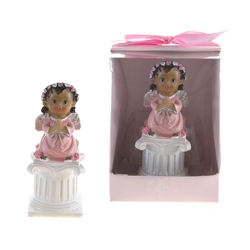 Mega Favors - Ethnic Baby Angel Praying on Pillar Poly Resin in Designer Box - Pink