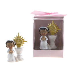 Mega Favors - Ethnic Baby Praying Next to JHS Symbol Poly Resin in Designer Box - Pink