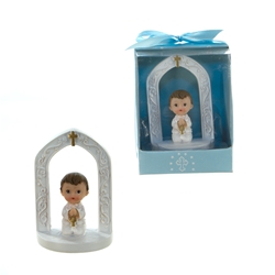 Mega Favors - Baby Praying Under Arch Poly Resin in Designer Box - Blue