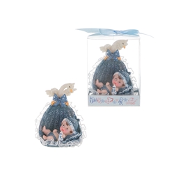 Mega Favors - Baby in a Basket with Swan Poly Resin in Gift Box - Blue