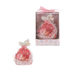 Mega Favors - Baby in a Basket with Swan Poly Resin in Designer Box - Pink