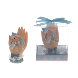 Mega Favors - Baby Laying on Palm Poly Resin in Gift Box - Blue
