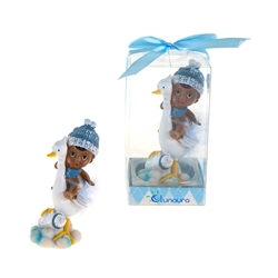 Mega Favors - Ethnic Baby Sitting on Stork Poly Resin in Gift Box - Blue