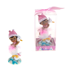 Mega Favors - Ethnic Baby Sitting on Stork Poly Resin in Gift Box - Pink