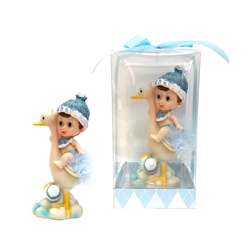 Mega Favors - Baby Sitting on Stork Poly Resin in Gift Box - Blue