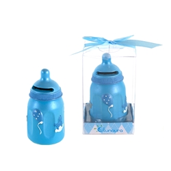 Mega Favors - Baby Bottle Bank Poly Resin in Gift Box - Blue