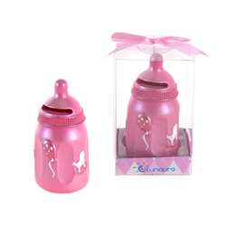 Mega Favors - Baby Bottle Bank Poly Resin in Gift Box - Pink