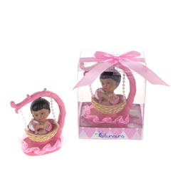 Mega Favors - Ethnic Baby Sitting in Hanging Basket Poly Resin in Gift Box - Pink