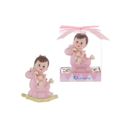 Mega Favors - Baby Sitting on Rocking Horse Poly Resin in Gift Box - Pink