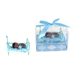 Mega Favors - Ethnic Baby Laying in Frame Bed Poly Resin in Gift Box - Blue