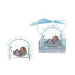 Mega Favors - Baby Laying in Frame Rocker Poly Resin in Gift Box - Blue