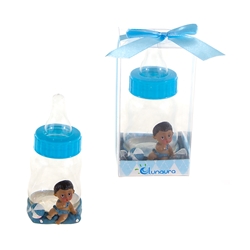 Mega Favors - Ethnic Baby on Baby Bottle Poly Resin in Gift Box - Blue